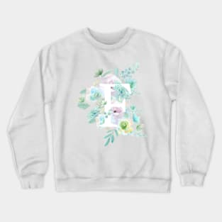 Botanical alphabet F green and purple flowers Crewneck Sweatshirt